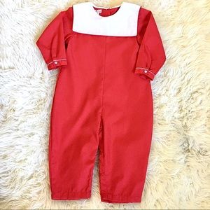 Red Petit Ami jumpsuit with white bib collar 24 2T